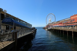 Photo looking down the pier toward the Ferris Wheel
