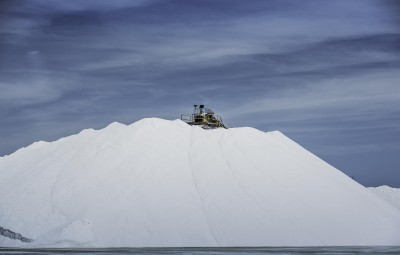 A mountain of salt at a processing plant