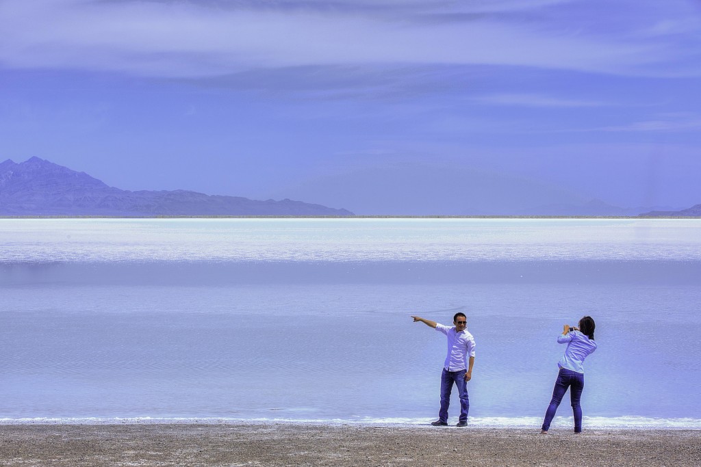 Tourists at Bonneville Salt Flats